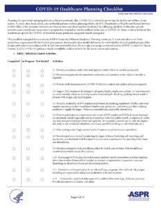 ASPR COVID-19 Healthcare Planning Checklist (11 pages)